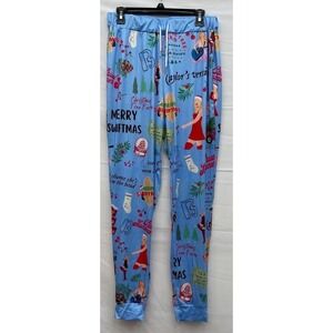 Christmas Pajama Pants Women's Small Blue Holiday Jogger Lounge